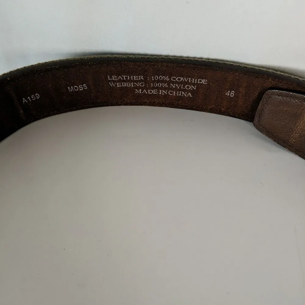 Carhartt Brown Leather Moss Green Canvas Webbing Belt Men Size 46 A159